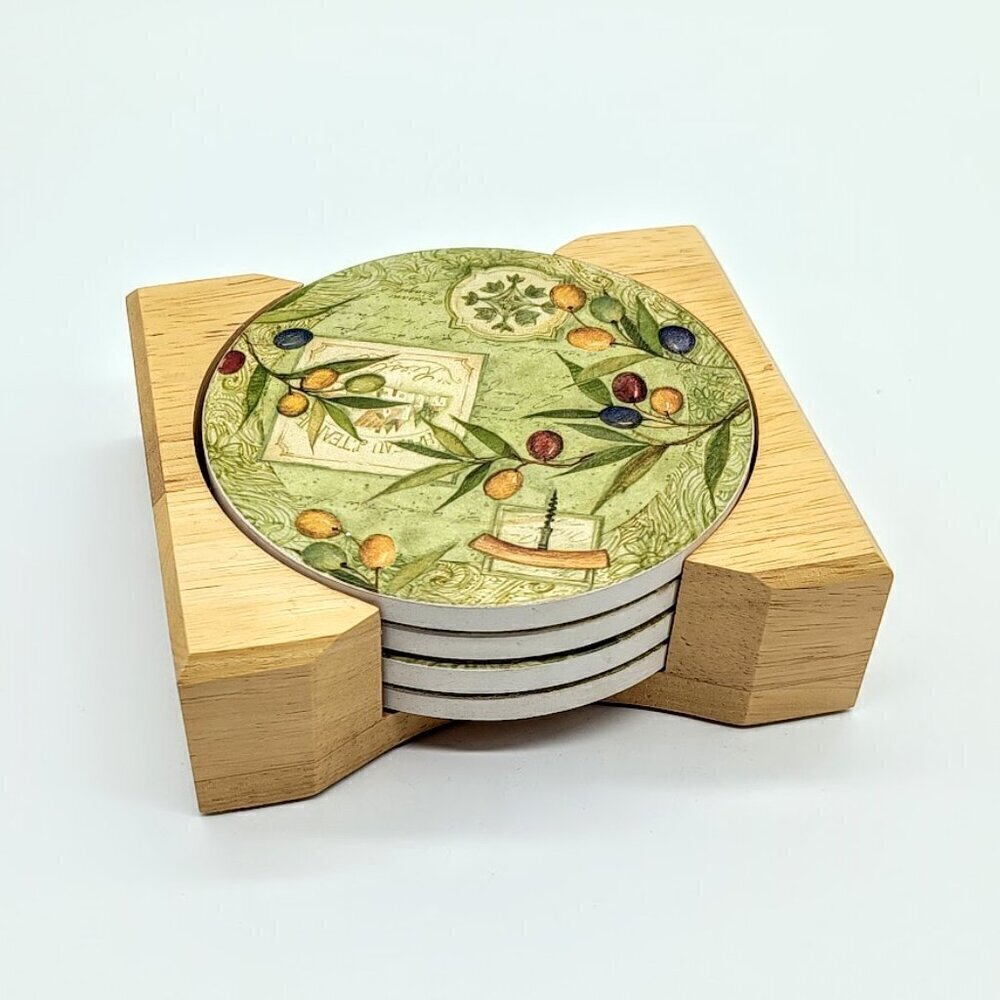 Susan Winget 5-Pc Cork Back Round Coaster Set NWOT